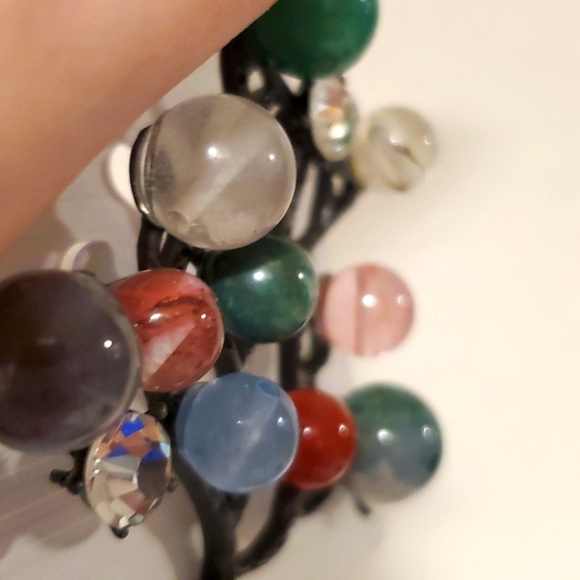 New Rhinestone Multi Colored Agate Silver Tree Pin Brooch. - Picture 6 of 7